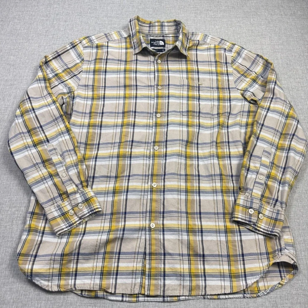 The North‎ Face Flannel Button-Up Shirt Mens XL Multicolor Plaid Cotton Blend